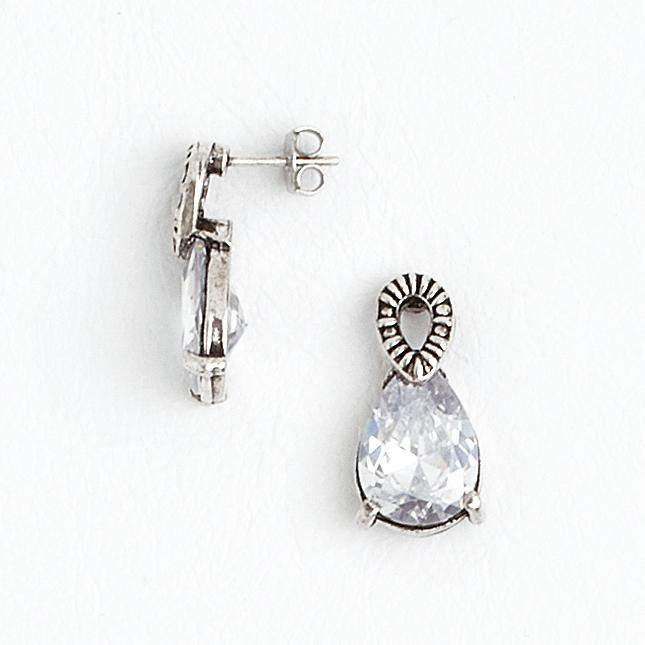 Drop Earrings in Aged White Gold Filled with Cubic Gemstones