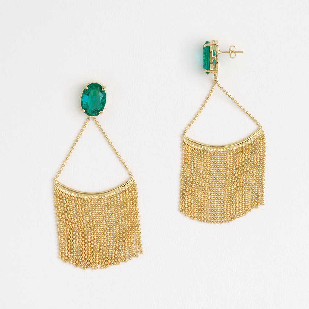 Dangle Earrings in Yellow Gold Filled & Green Zircon Gemstone