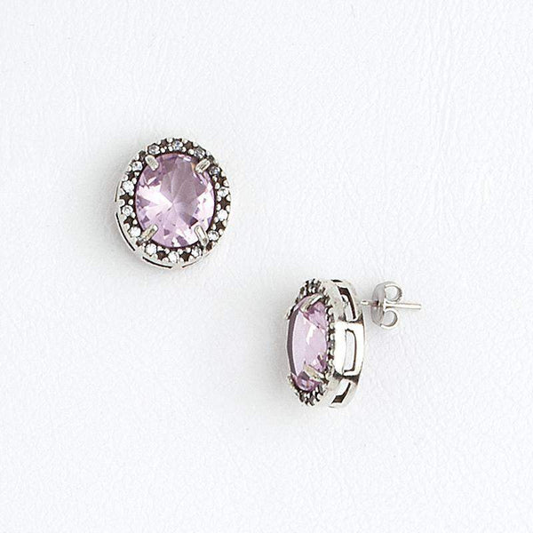 Stud Earrings Aged White Gold Filled Rose & Clear Gemstones