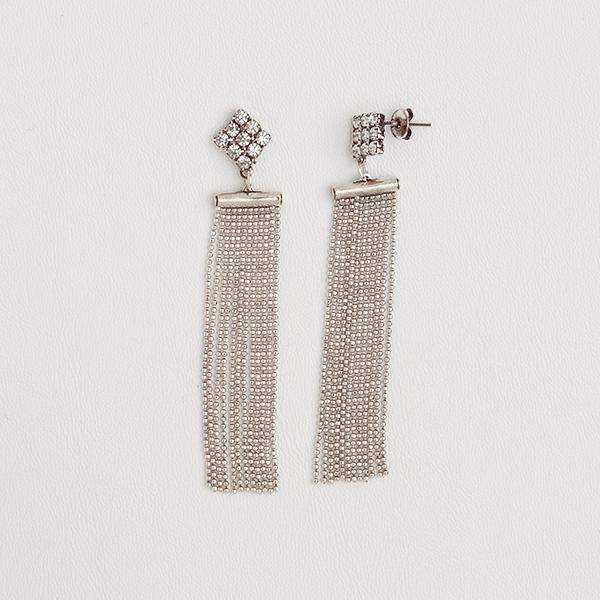 Dangle Earrings in White Gold Filled with Gemstones & Chains