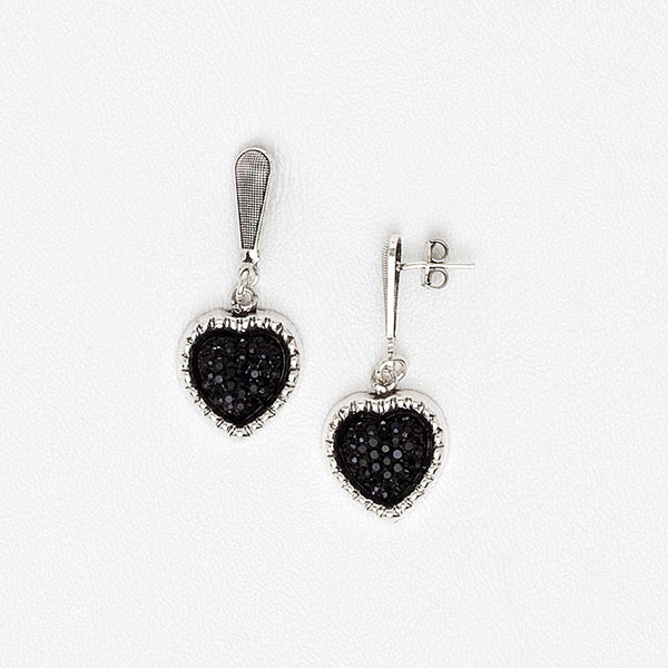 Hearts Druzy Earrings in White Gold Filled