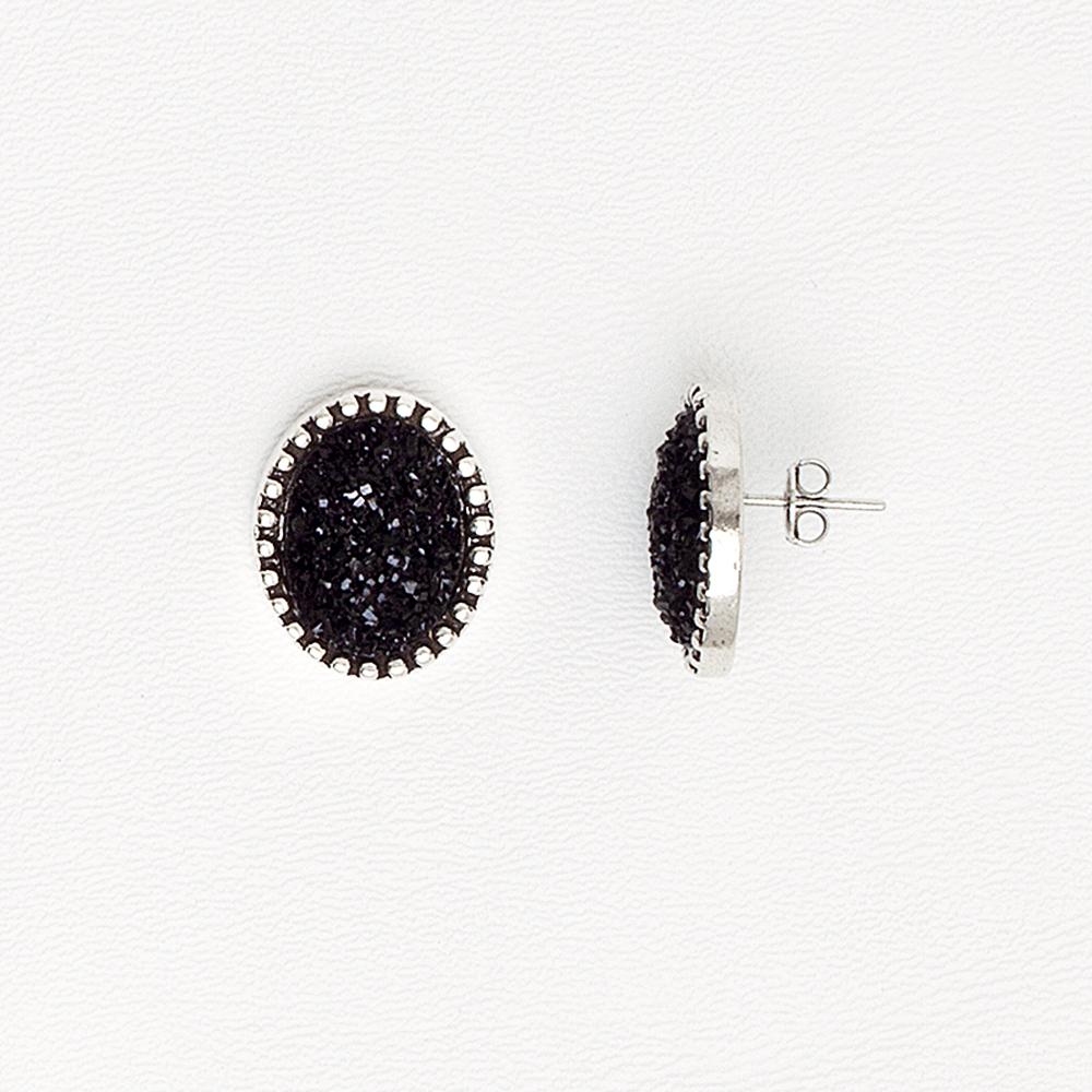 Black Earrings in Aged White Gold Filled with Druzy Gemstone