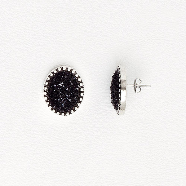 Black Earrings in Aged White Gold Filled with Druzy Gemstone