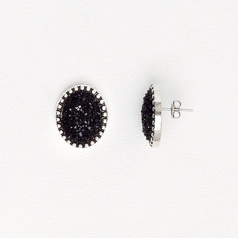 Black Earrings in Aged White Gold Filled with Druzy Gemstone