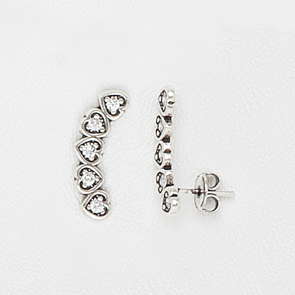 Hearts Earrings Climber in White Gold Filled with Gemstones