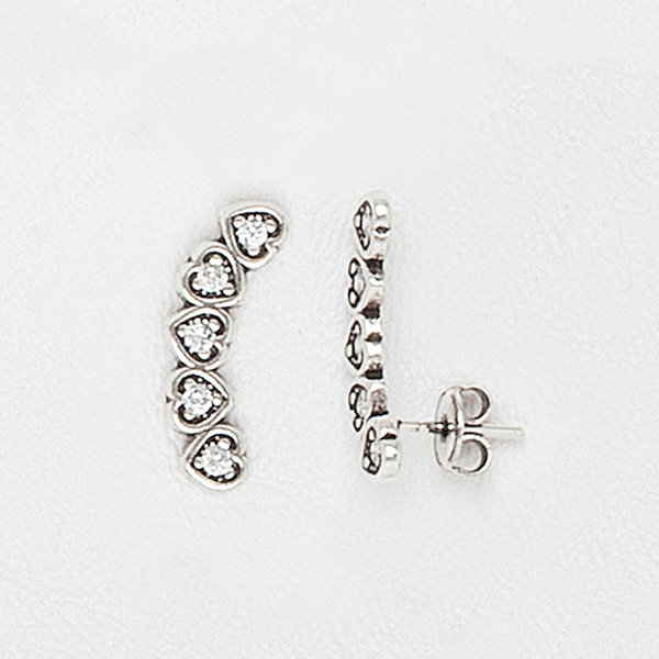 Hearts Earrings Climber in White Gold Filled with Gemstones