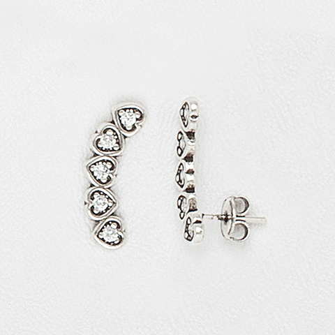 Hearts Earrings Climber in White Gold Filled with Gemstones