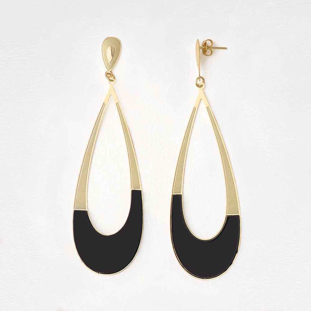 Dangle Earrings in Yellow Gold Filled with Black Enamel