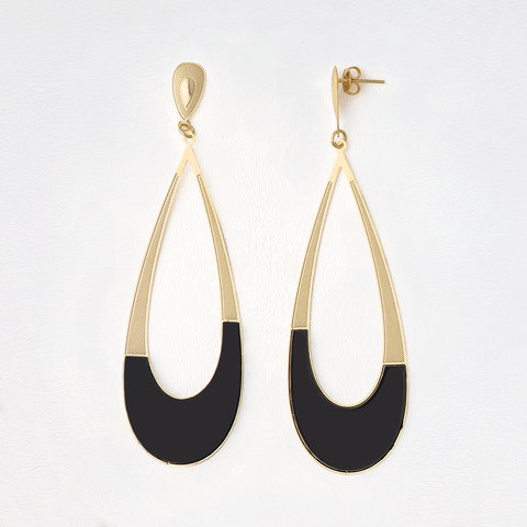 Dangle Earrings in Yellow Gold Filled with Black Enamel