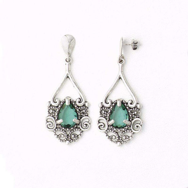 Green Earrings in Aged Gold Filled with Zircon Gemstones