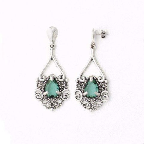 Green Earrings in Aged Gold Filled with Zircon Gemstones