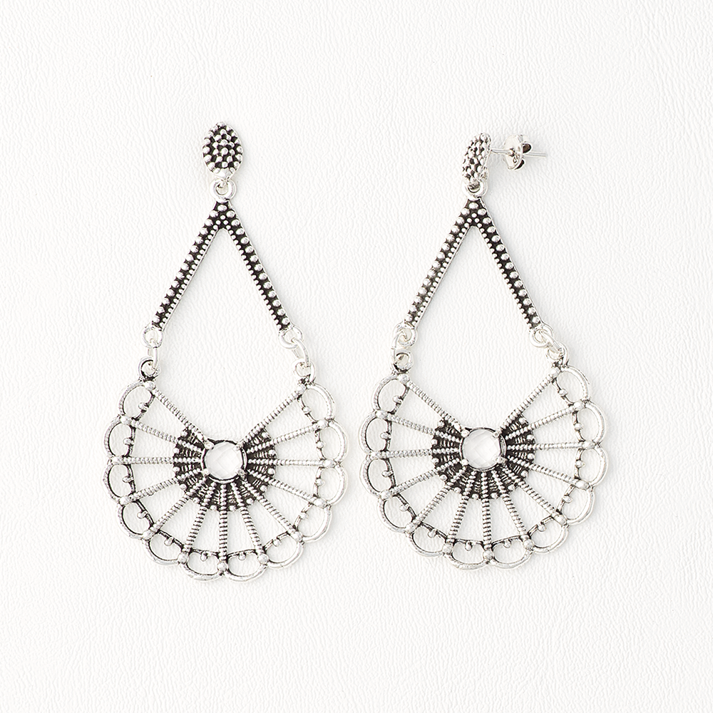 Fan Earrings in Aged White Gold Filled