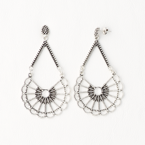 Fan Earrings in Aged White Gold Filled