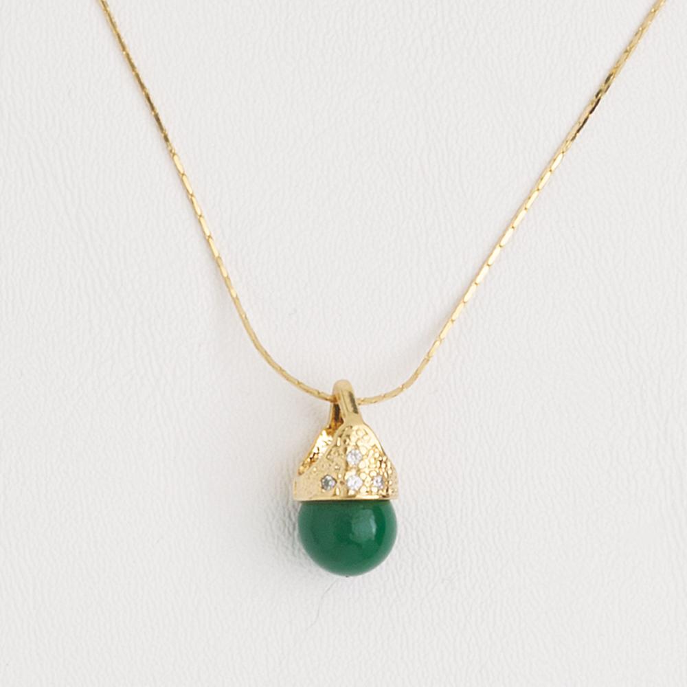 Necklace Lady Di Style Pendant in Yellow Gold Filled Green Gemstone