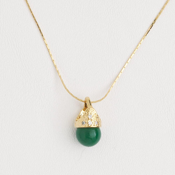 Necklace Lady Di Style Pendant in Yellow Gold Filled Green Gemstone