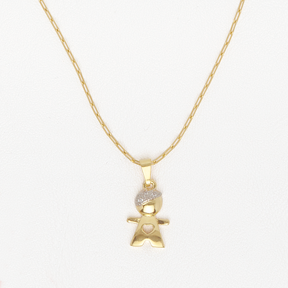 Necklace Boy/Girl Pendant with Heart in Yellow Gold Filled