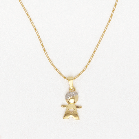 Necklace Boy/Girl Pendant with Heart in Yellow Gold Filled