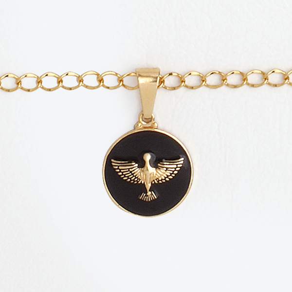 14K Yellow Gold Filled Medal Holy Spirit Black Enamel Pendant