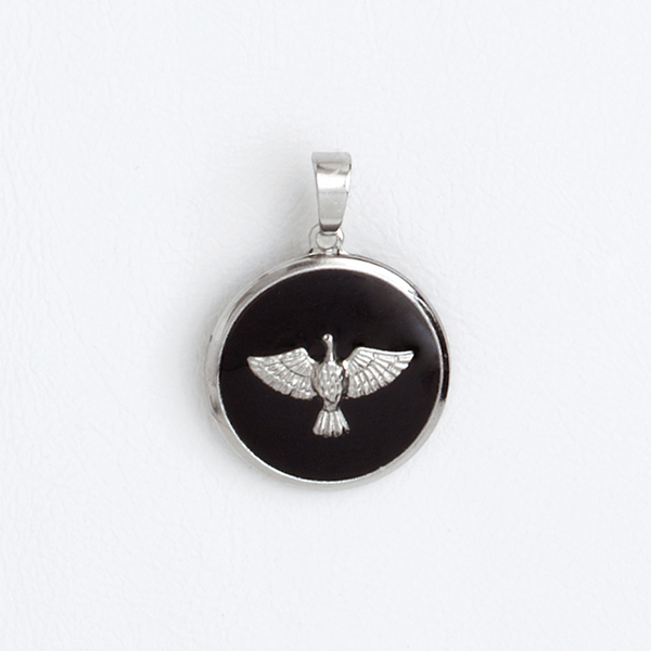 Stainless Steel Medal Holy Spirit Black Enamel Pendant