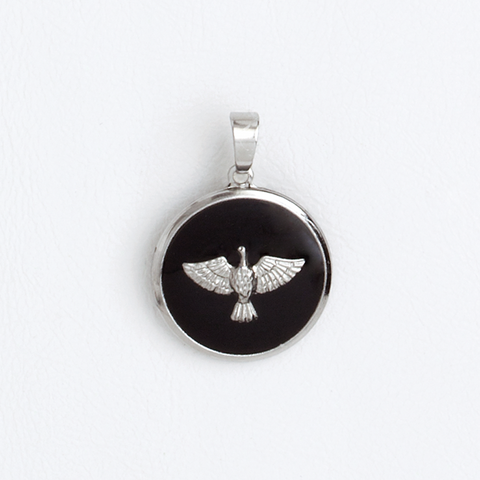 Stainless Steel Medal Holy Spirit Black Enamel Pendant