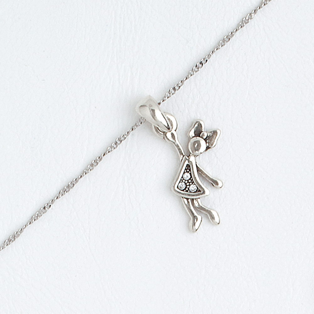Girl Hanging Clear Gemstones 14k White Gold Filled Pendant