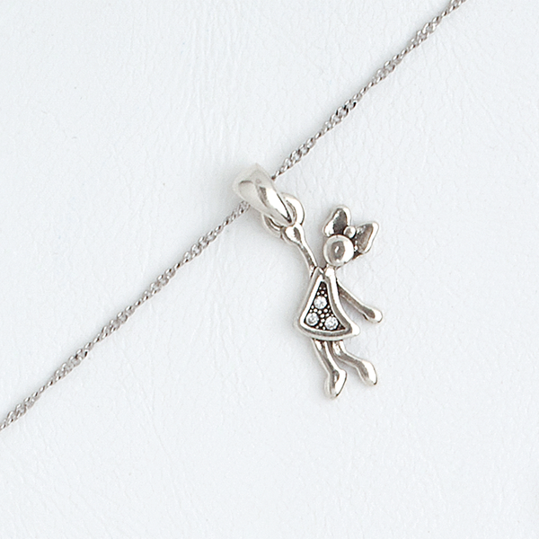 Girl Hanging Clear Gemstones 14k White Gold Filled Pendant