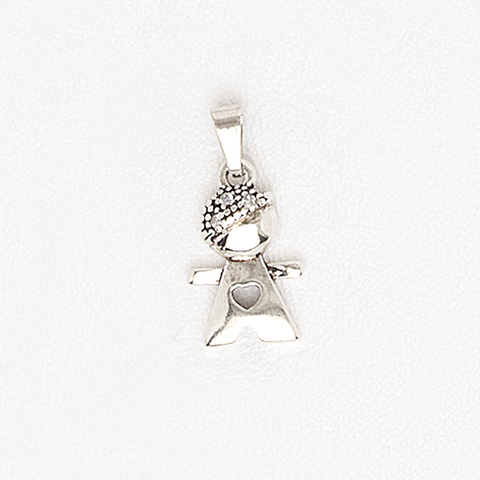 Necklace Boy/Girl Pendant with Heart in White Gold Filled