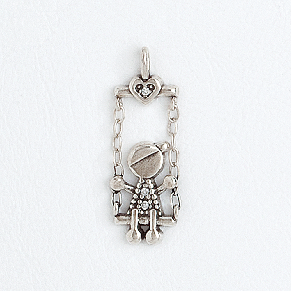 Boy Hammock Pendant Clear Gemstones 14k Aged White Gold Filled