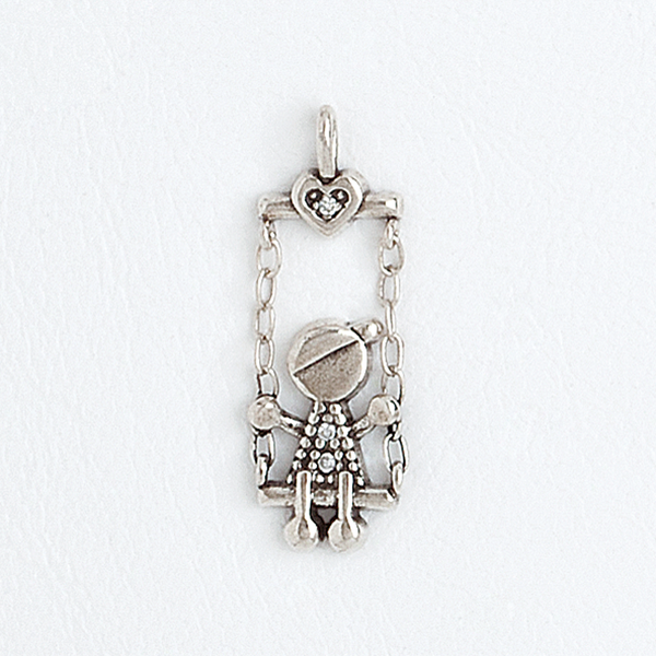 Boy Hammock Pendant Clear Gemstones 14k Aged White Gold Filled