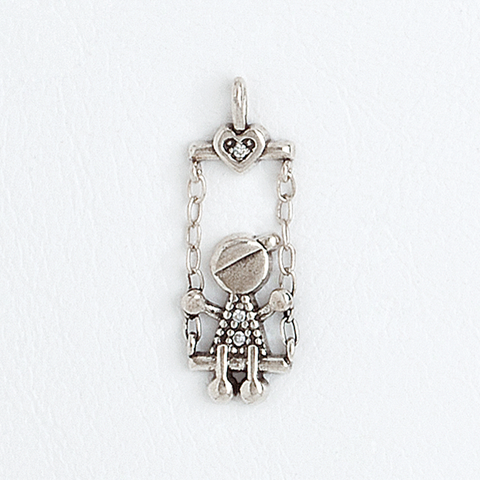 Boy Hammock Pendant Clear Gemstones 14k Aged White Gold Filled