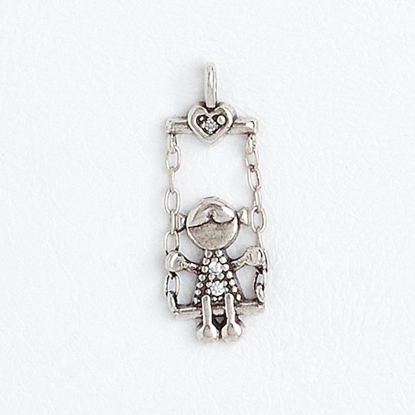Girl Hammock Pendant Clear Gemstones Aged White Gold Filled