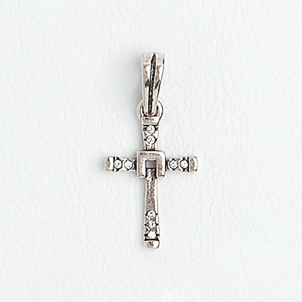 Cross Pendant 14k Aged White Gold Filled Clear Gemstones