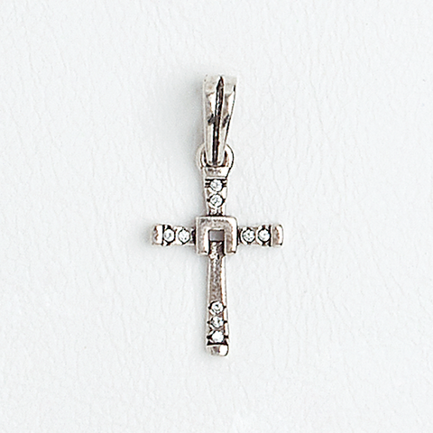Cross Pendant 14k Aged White Gold Filled Clear Gemstones