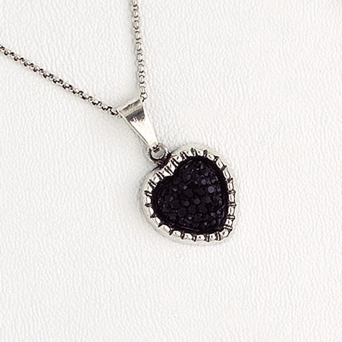 Druzy Heart Pendant Necklace in White Gold Filled