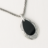 Necklace Drop Pendant with Black Acrylic & Gemstones Mesh Chain