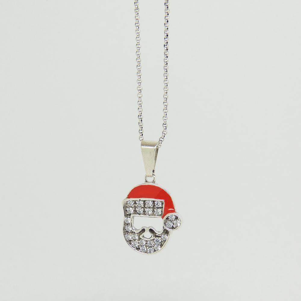 Father Christmas Necklace in Aged White Gold Filled with Gemstones