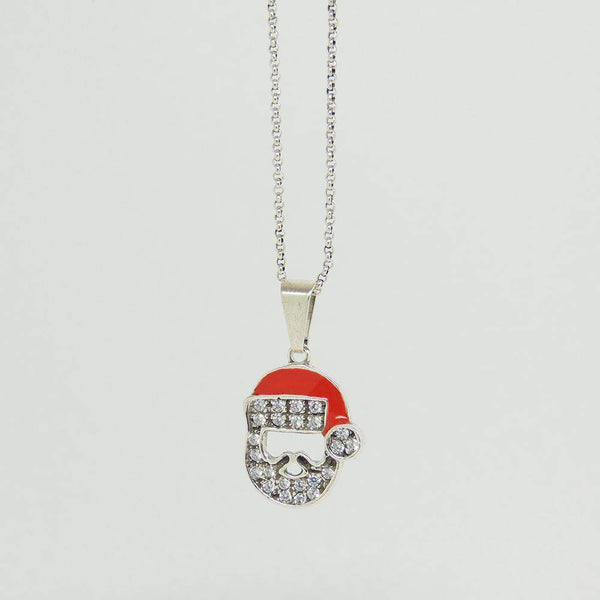 Father Christmas Necklace in Aged White Gold Filled with Gemstones