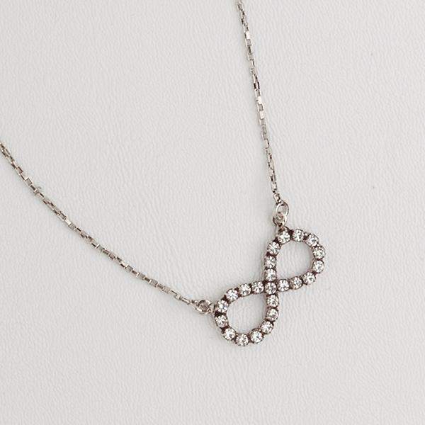 Infinity Necklace in Aged White Gold Filled with Gemstones