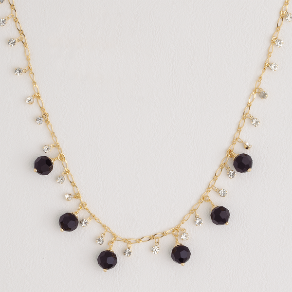 Necklace in Yellow Gold Filled with Black & Clear Gemstones