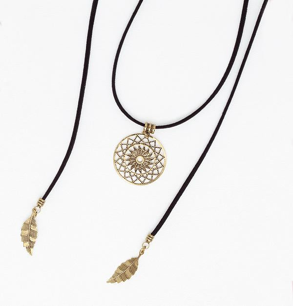 Dream Catcher Necklace in Aged Gold Filled & Leather