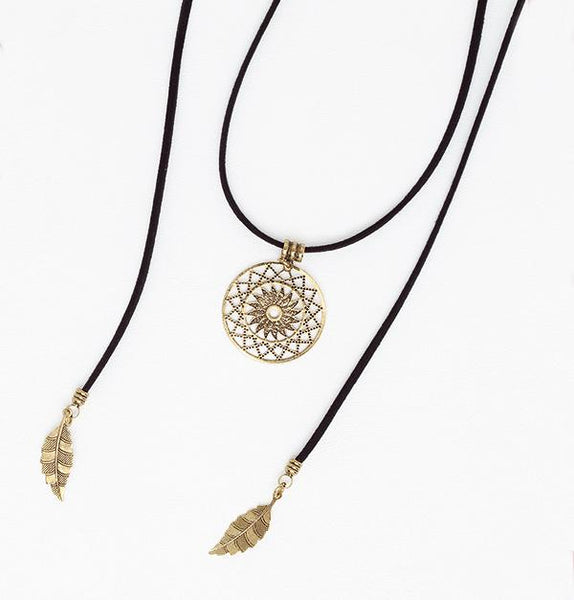 Dream Catcher Necklace in Aged Gold Filled & Leather