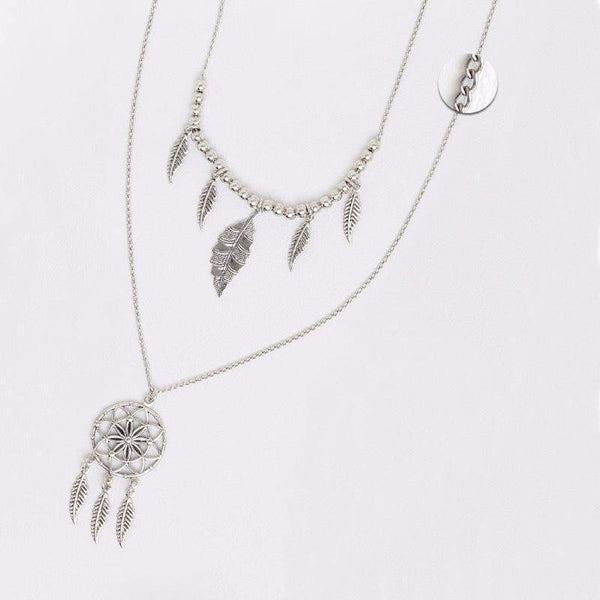 Dream Catcher Double Necklace in Aged White Gold Filled