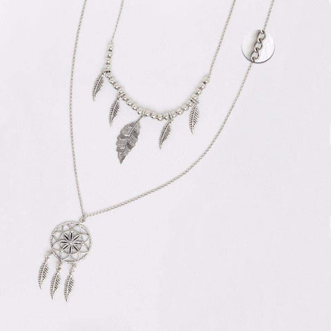 Dream Catcher Double Necklace in Aged White Gold Filled