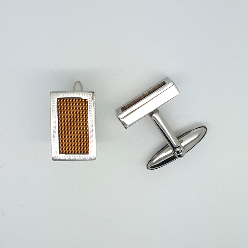 Brown Cufflinks Greek Key in Stainless Steel