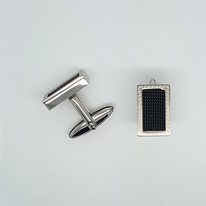 Black Cufflinks Greek Key in Stainless Steel