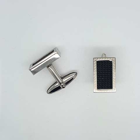 Black Cufflinks Greek Key in Stainless Steel