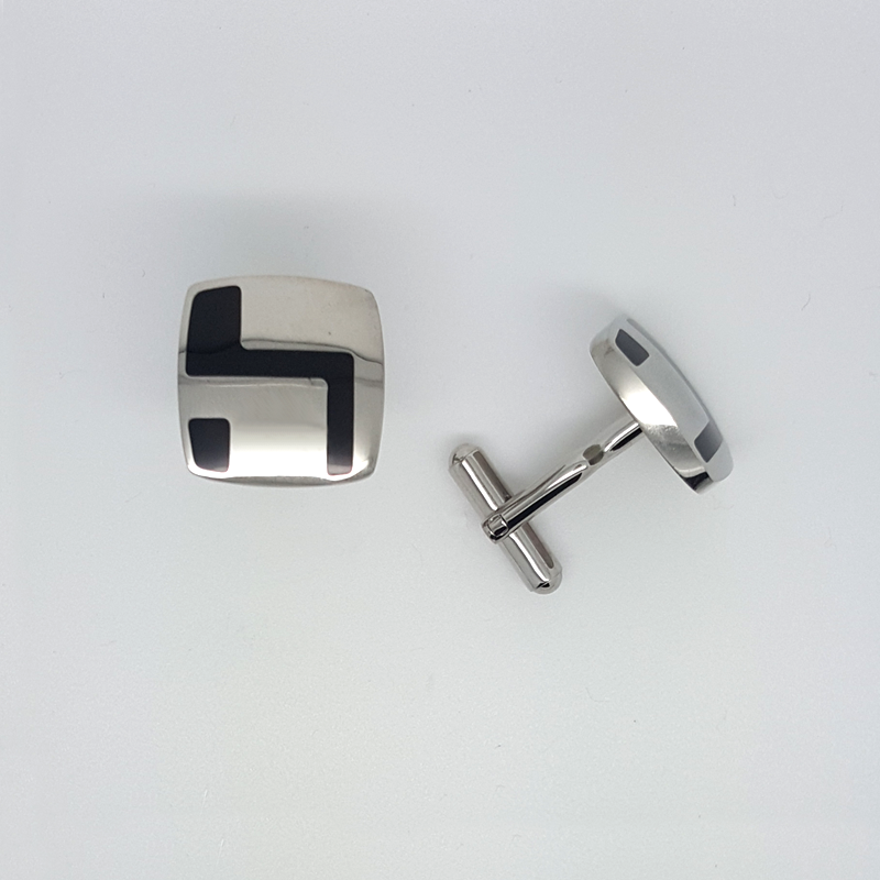 Square Cufflinks Black Enamel in Stainless Steel
