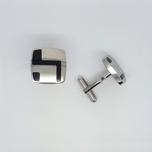 Square Cufflinks Black Enamel in Stainless Steel