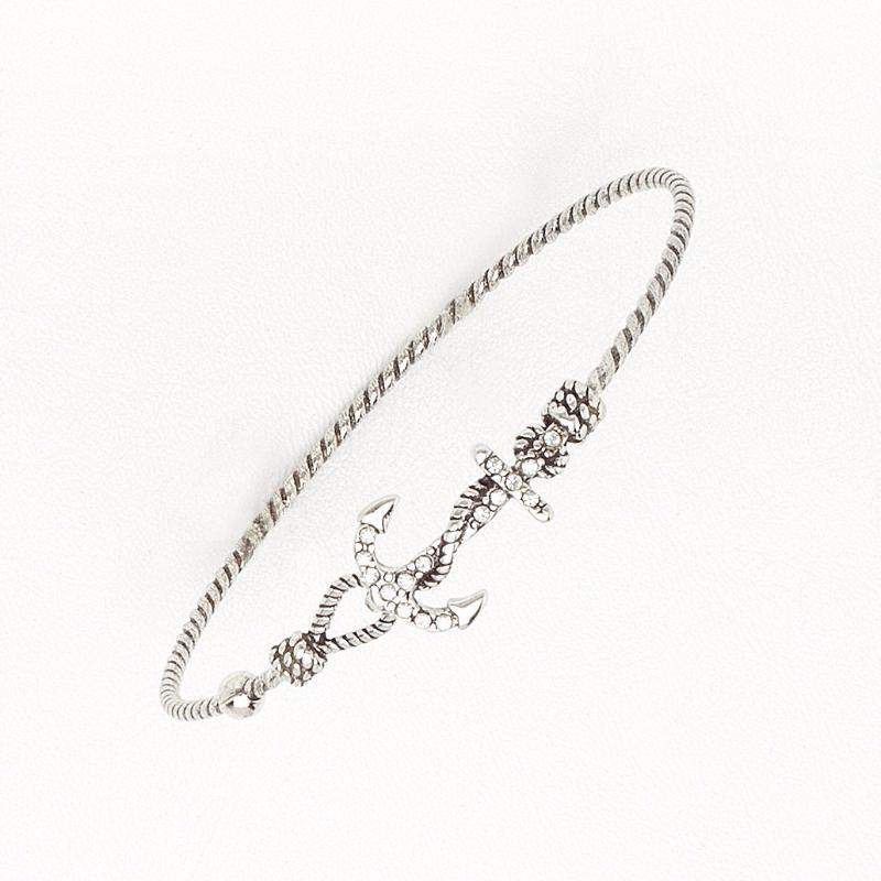 Anchor Bangle in Aged White Gold Filled with Gemstones