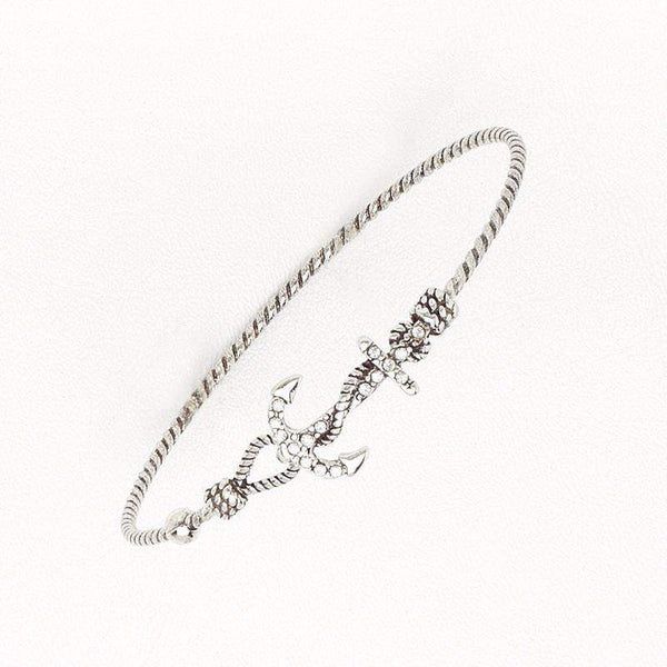 Anchor Bangle in Aged White Gold Filled with Gemstones